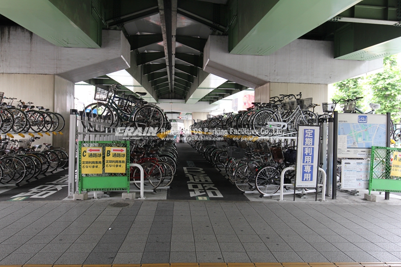 Two tier bike racks in Japan