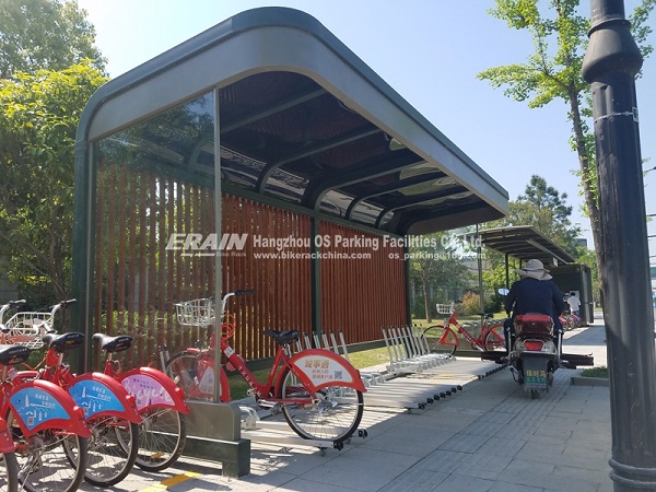 Bike parking shelter for two tier bike racks