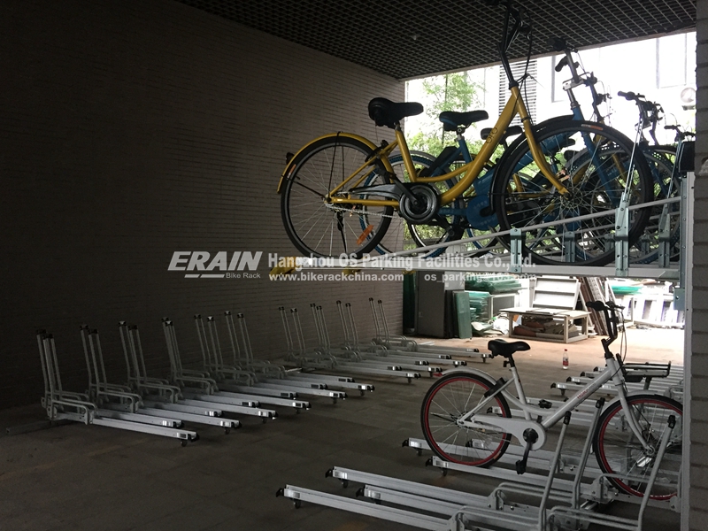 Double decked bike racks for university